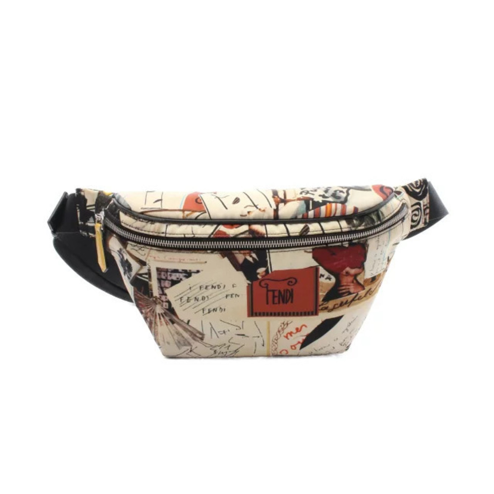 Fendi x Karl Lagerfeld Waist Bag Body Leather Ivory White Multicolor